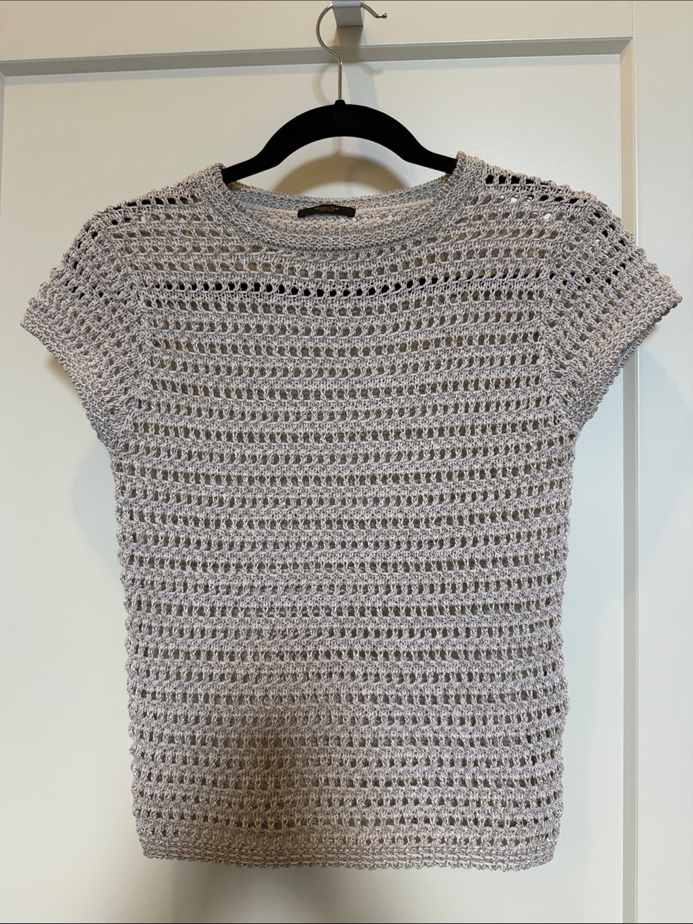 Massimo Dutti Light Gray Crochet Short Sleeve Top